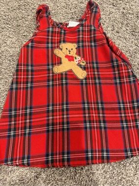 Vintage 24 month dress baby bear holiday red plaid